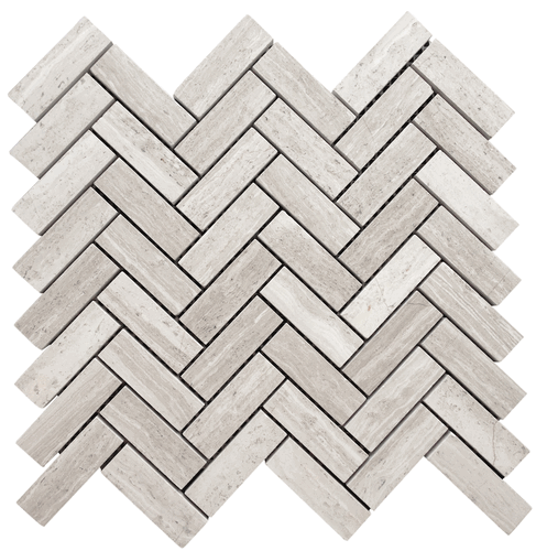 Athens Silver Cream 1x3" Herringbone Honed Marble Mosaic