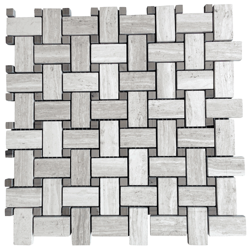 Athens Silver Cream Marble 1x2" Basketweave Mosaic