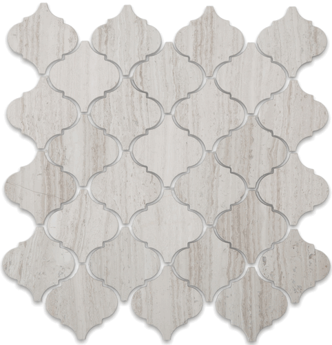 Athens Silver Cream Marble Arabesque Honed Marble Mosaic