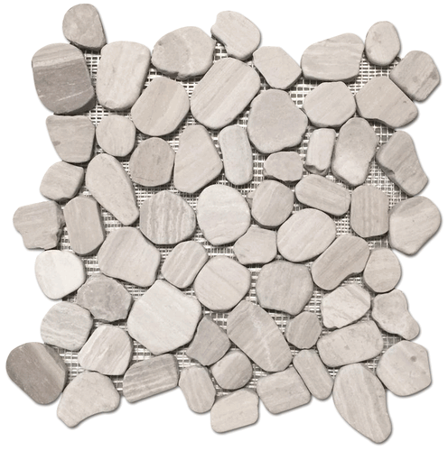 Athens Silver Cream Pebbles Flat Sliced Finish Mesh Mosaic