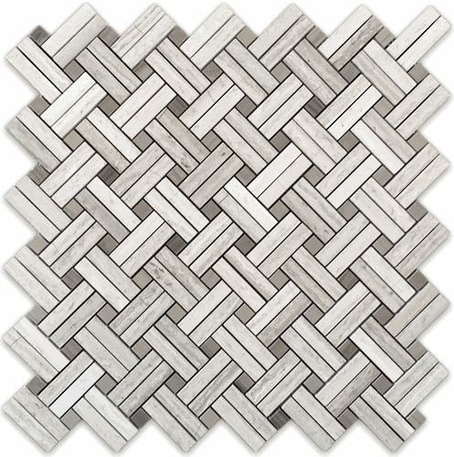 Athens Silver Cream Marble Diagonal Weave Mosaic Tile