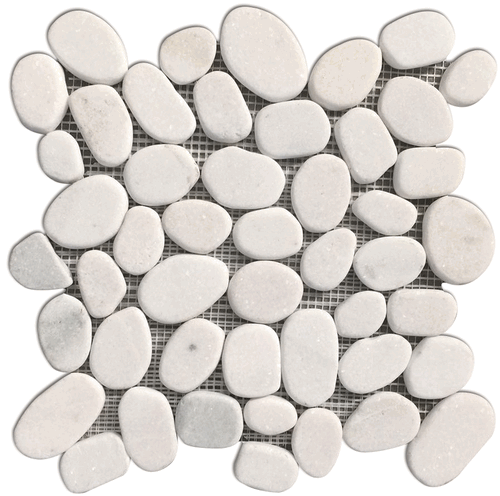 White Pebbles Tumbled Sliced Flat Finish Mesh Mosaic Tile