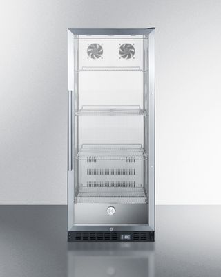 SUMMIT COMMERCIAL SCR1156CSS Full-sized Glass Door Beverage Merchandiser with Stainless Steel Interior with Self Closing Door and Pro Handle