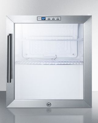 SUMMIT COMMERCIAL SCR215L Compact Commercial Glass Door Refrigerator with Auto Defrost, Stainless Steel Glass Trimmed Door and Factory Lock
