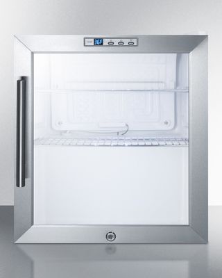 SUMMIT COMMERCIAL SCR215LCSS Compact Commercial Glass Door Refrigerator with Auto Defrost, Full Stainless Steel Glass Trimmed Door and Factory Lock
