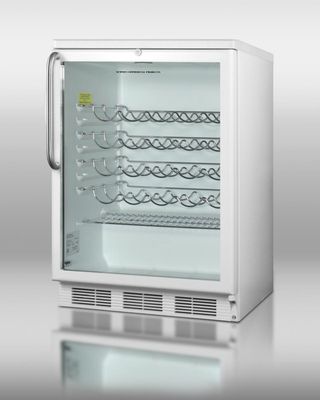 Summit Commercial SWC6GWLTB Counter Height Wine Cellar, Finished White Cabinet with Glass Door, Scalloped Shelves, Professional Towel Bar Handle, Auto Defrost and Factory Installed Lock