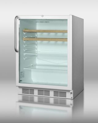 Summit SCR600LPUBCSSRC Commercial Compact Glass Door Pub Refrigerator, Stainless Steel Wrapped Cabinet with Full-Length Towel Bar Handle, Factory Installed Lock, Digital Thermostat and Interior LED Light