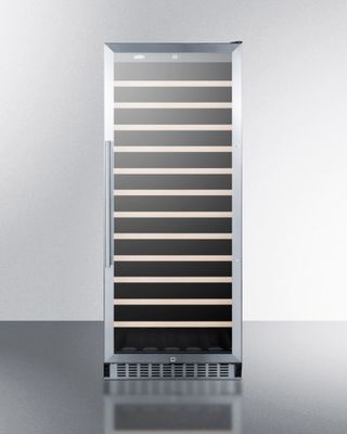 SUMMIT SWC1102 102 Bottle Single-Zone Wine Cellar with Glass Door, Digital Thermostat, and Black Cabinet, LED Lighting, Factory Installed Lock