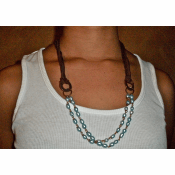 Blue Pearls with Brown Ribbon