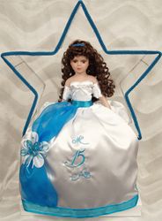 Clarisa 21 inch Quinceanera Doll in White/Blue Dress