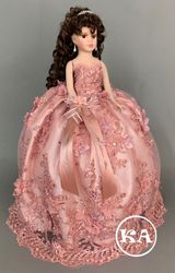Vanessa 21 inch Quinceanera Doll Blush with 3D Flower Accents.