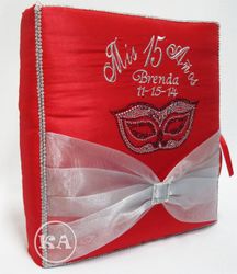 Quinceanera Photo Album w/ Masquerade Mask - Red/Black