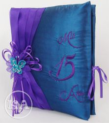 Quinceanera Guest Book w/ Butterfly Teal/Purple