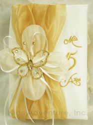 Quinceanera Bible w/ Ribbon and Butterfly - Gold/White