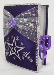 Quinceanera Bible w/ Stars - Purple/ Silver