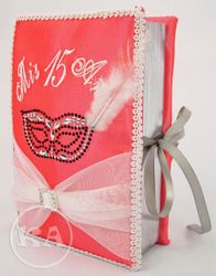 Masquerade Themed Quinceanera Bible - Salmon / White