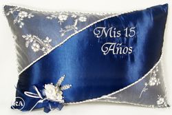 Quinceanera Pillow Navy Blue with Bouquet