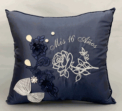 Quinceanera Pillow Navy Blue with Rose