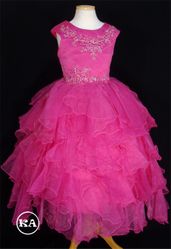 Elegant Fuchsia Color Girls Dress w/ Raffles