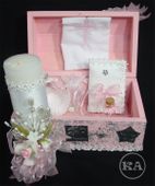 Wooden Box  5-pc Deluxe Baptism Candle Set in Pink 