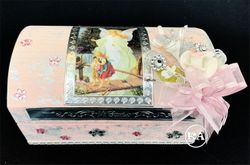 Wooden Box  5-pc Deluxe Baptism Candle Set in Pink 
