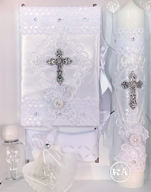 5pc Baptism Candle with Silver Cross