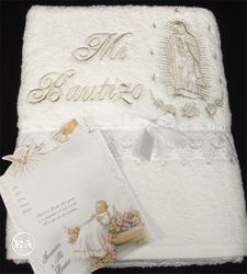 Baptism Towel with Virgin Mary in Silver