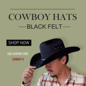 Black Mexico Cowboy Hat with Classic Western Cattleman Crown and wide brim