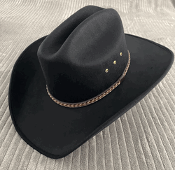 Black Mexico Cowboy Hat with Classic Western Cattleman Crown and wide brim