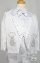 5-pc Boys' Tuxedo w/ Embroidered Guardian Angel - White