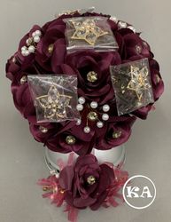 Burgundy with Gold Quinceanea Bouquet 