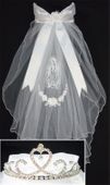 First Communion Tiara Veil with Virgin Mary  