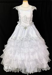 Girls' First Communion Dress Swirls with Virgin Mary.