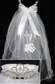 First Communion Tiara Veil with Cross 