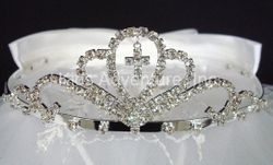 First Communion Tiara Veil with Cross 