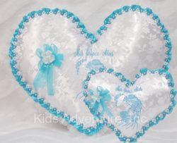 Heart- Shaped Pillow for Quinceanera White w/ Turquoise