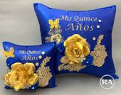 Kneeling Pillow for Quinceanera Royal Blue with Flowers