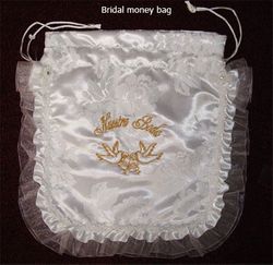 Ornate "Nuestra Boda" Bridal Money Bag w/ Lace & Ruffle/Draw String