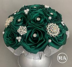 Quinceanera Bouquet Hunter Green with Silver.