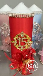 Quinceanera Candle Red with Gold