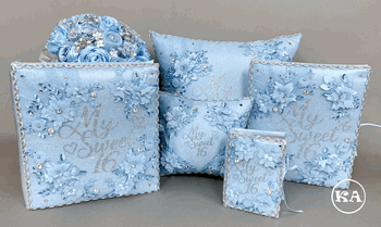 4 piece Quinceanera Kneeling Pillow Baby Blue with Silver