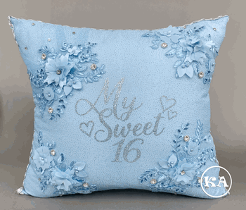 Flowers Themed Quinceanera Pillow with Silver Color Occasion