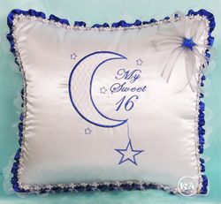 Cute Moon Themed Quinceanera Pillow with Stars and Ruffles 