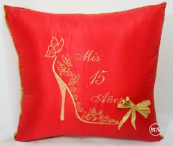 Quinceanera Red Pillow with High Heel Shoe Theme