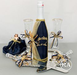 4PC Quinceanera Toasting Set - Navy Blue