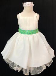 Ravishing Ivory Infant Dress with Teal Beads.