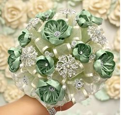 Sage and Silver Quinceanera Bouquet with Head Piece.