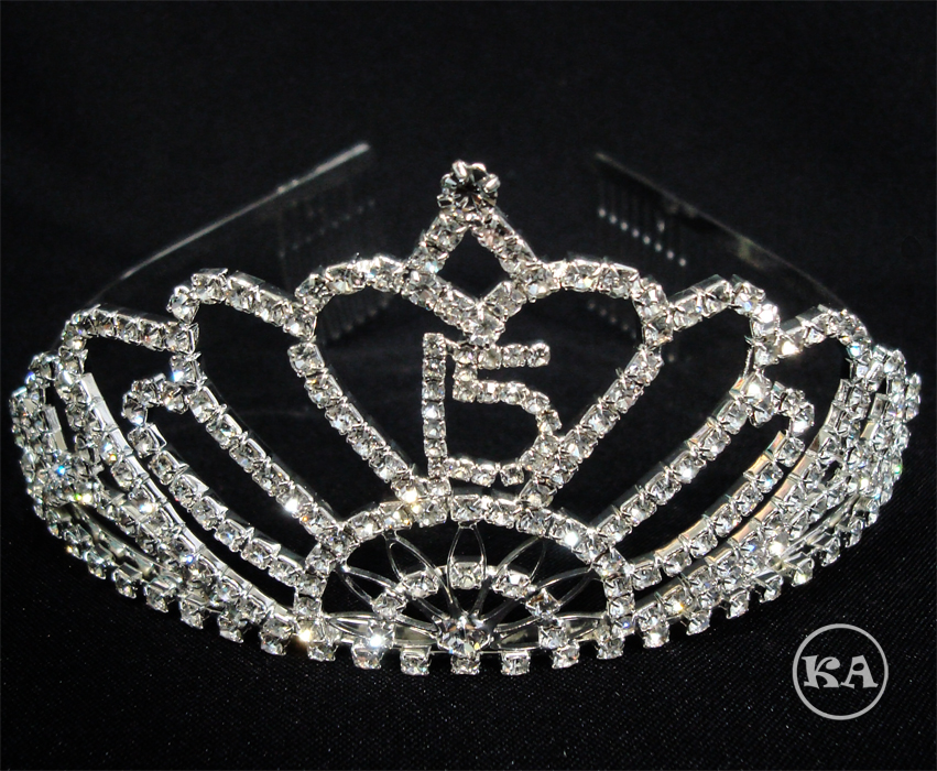 Silver Quinceanera Tiara w/ Dangling 15