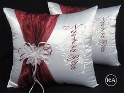 Wedding Pillow with Sash in Burgundy.