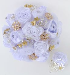 Wedding Bouquet with head piece White Color